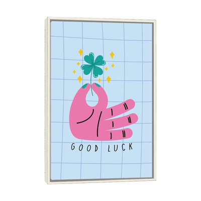 «Lucky Clover In Pink Hand», reproduction d'art sur toile encadrée