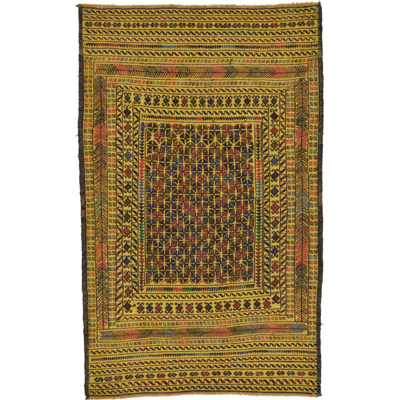 Tapis en laine beige/brun 3 pi 10 po x 6 pi 2 po one-of-kind à la main noué la new age Warminster