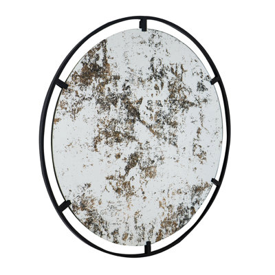 D31.5X0.5" Theodor Mirror With Industrial Design Round Mirror With Metal Frame For Wall Decor & Entryway Console Lean Against Wall