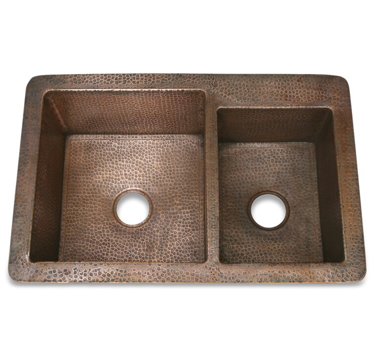 33'' L Double Bowl Copper Kitchen Sink