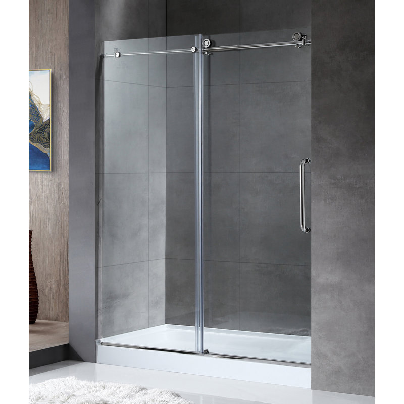 Madam Series 29.13 in. W x 76 in. H Single Added Frameless Shower Door with Clear Glass, Polished Chrome