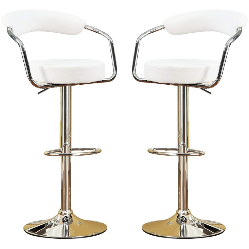 Paire de tabourets de bar contemporains blancs - Chaise de salle à manger réglable de 2 places assises avec coussins confortables