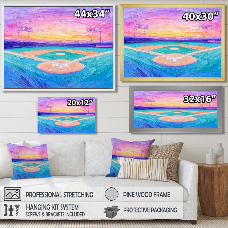 Baseball Field At Sunrise I - Sport Baseball, reproduction d'art sur toile, 12" H x 20" W, Noir