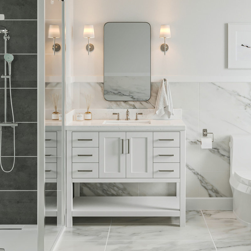 Meuble-lavabo simple avec plateau ARIEL Moille 42, Blanc