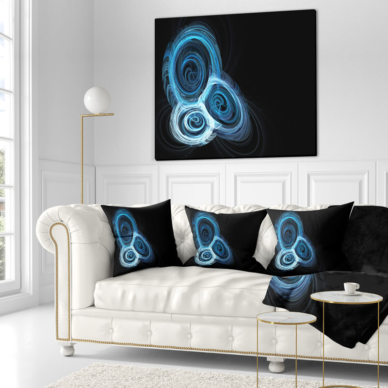 Nébuleuse spirale bleue sur fond noir - coussin imprimé abstrait, 16 po x 1 po, Coussin décoratif