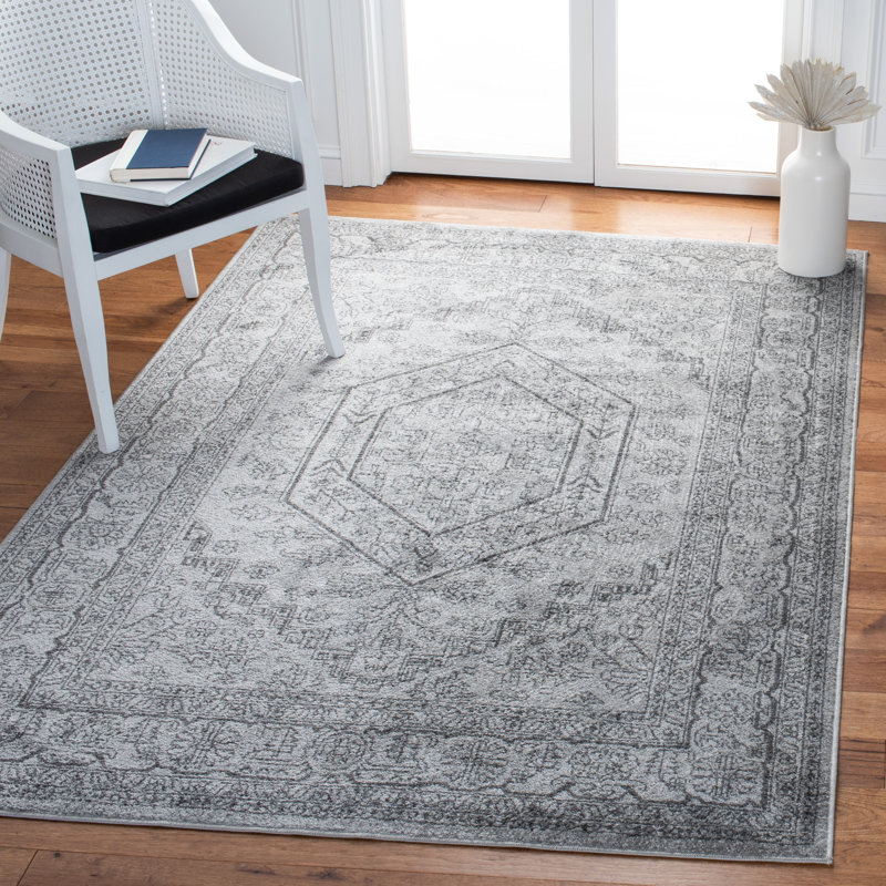 Crowborough Oriental Light Gray/Dark Gray Area Rug, Rectangle 5'1" x 7'6"