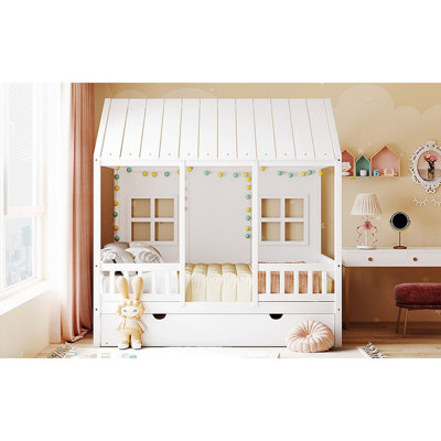 Wood House Bed With Trundle, Wooden Daybed