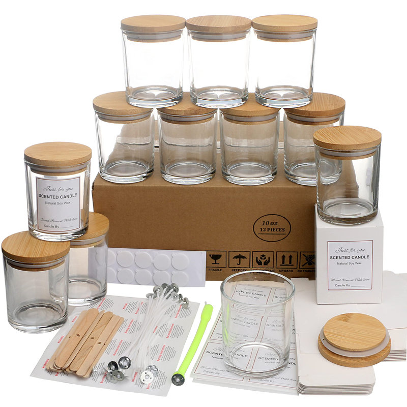 12 pots de bougie en verre ambré 10 oz avec couvercles et trousses de fabrication de bougies - vases à bougie vides pour faire des bougies - épices, contenants à poudre.