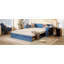 Grand lit de jour avec bureau amovible, tiroirs de rangement et table d'appoint hydraulique, bleu