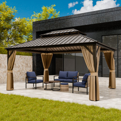 16 Ft. W x 12 Ft. D Outdoor Metal Patio Hartop Gazebo by COOS BAY