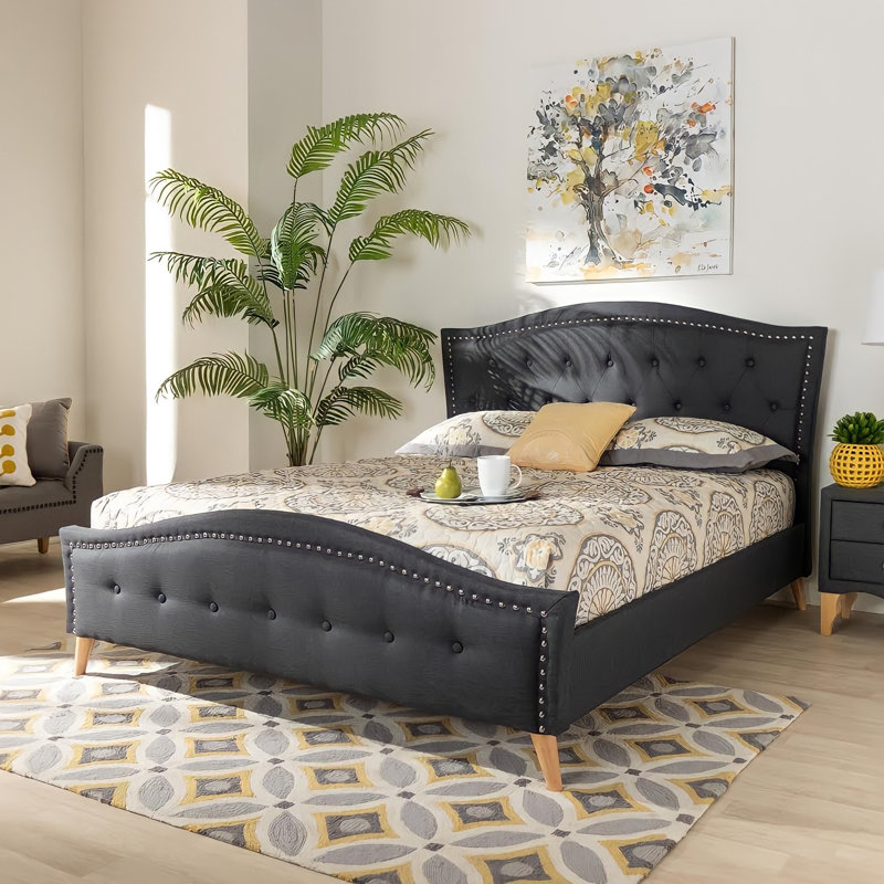 Lit plateforme tapissier touffeté, Anthracite, Grand
