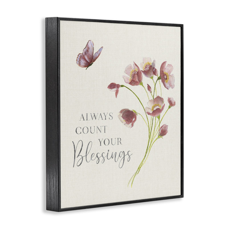«Count Your Blessings Florals», estampe numérique, design par Janet Tava, H 14 po x l 11 po, Giclée encadrée noir minuit