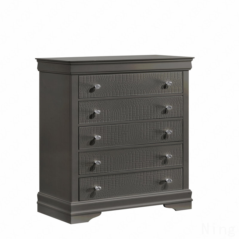 5-Drawer Chest, Modern Style  Woodenen Construction, Gray