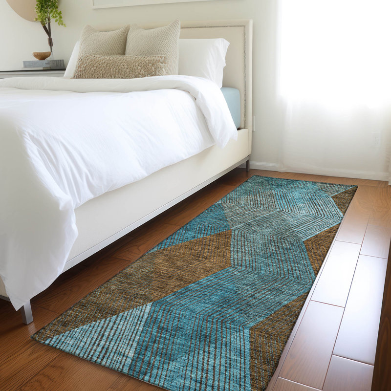 Premium Machine Washable Prisco Teal Rug, Runner 2'3" x 7'6"