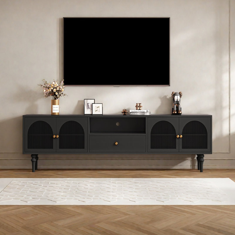 Meuble télé en bois de hêtre style français, H 22,04 po x L 78,74 po x l 15,75 po, Noir