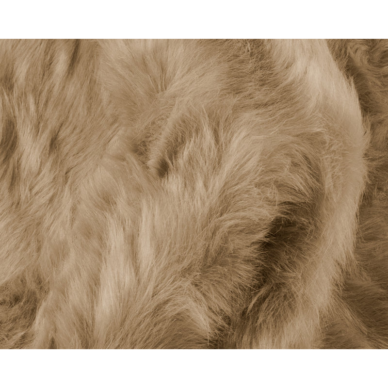 Oguz Tan Faux Sheepskin Fur Area Rug, Round 6' x 7'