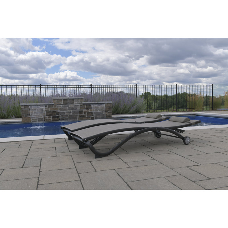 Vivere Denisia Stackable Aluminum Glendale Lounger Set Made with Premium Phifertex Fabric, Brown