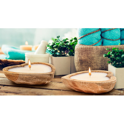Heart Shaped Decorative Wooden Bowl Candle with Soy Wax– 3 Wicks 5 oz (Vanilla Sandalwood Scent)