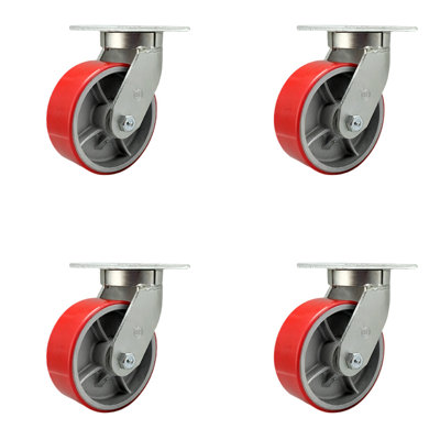 Extra Heavy Duty Poly on Cast Iron Wheel Swivel Caster Set of 4