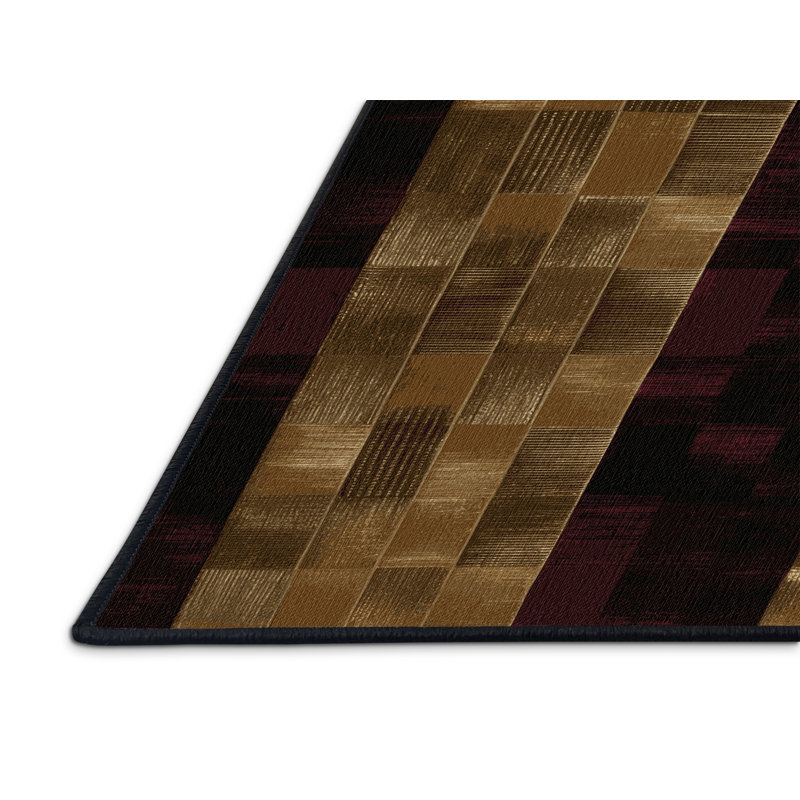 Tapis brun à carreaux lavable à la machine, Carré 3 pi