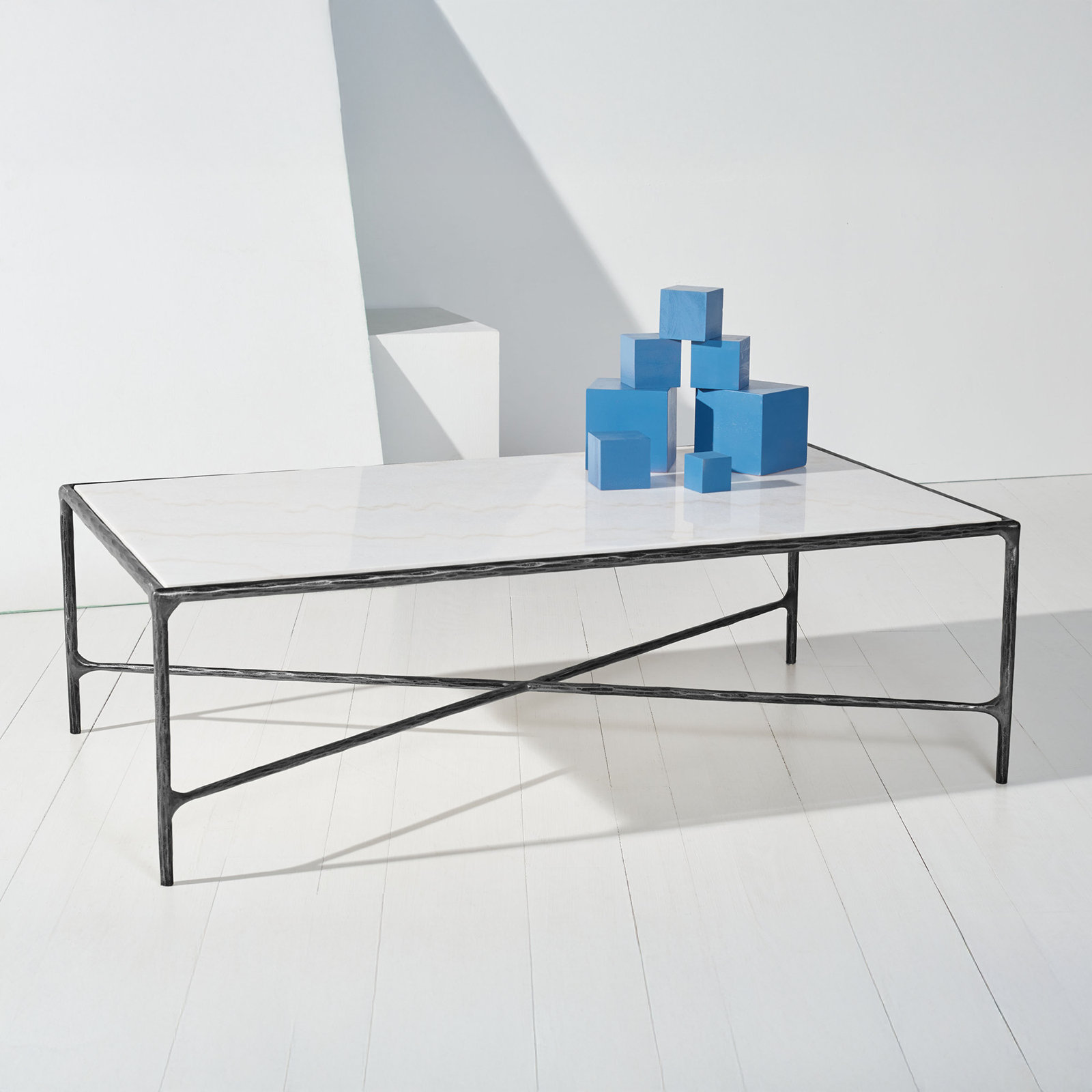 Evelynn Single Coffee Table, White Marble, Black