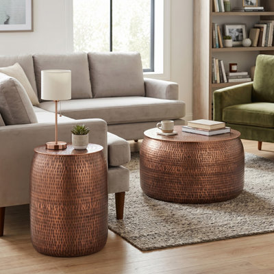  Ensemble de table de salon en métal martelé - disponible en finition cuivre et laiton antique