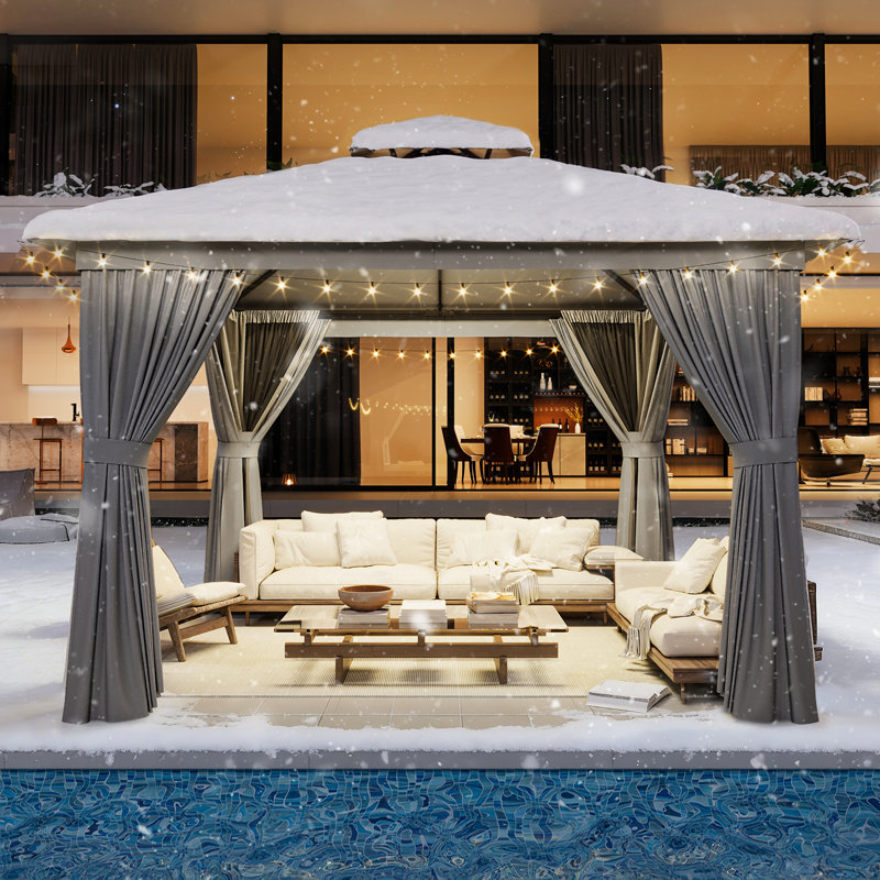 10 Ft. W X 10 Ft. D Outdoor Gazebo With Double Roof, Spacious Canopy With Netting & Curtains, Perfect For Patio, Lawn & Backyard