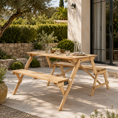 2-in-1 Convertible Wooden Picnic Table and Bench