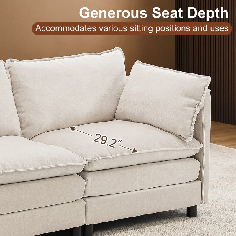 72.4" Modern Sectional Sofa Comfy Cloud Couch For Living Room, Beige