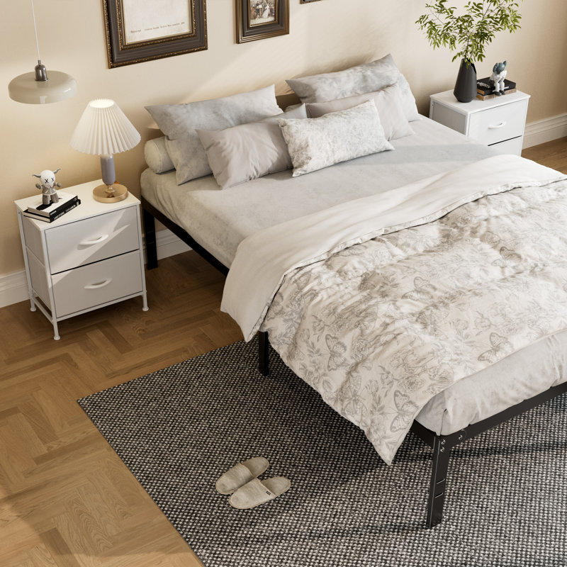  Ensemble de chambre avec lit plateforme et table de chevet 3 pièces Lutherville, Blanc, Double
