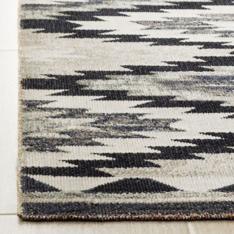 Delia Hooked Grey/Black Indoor/Outdoor Rug, Rectangle 91 x 152 cm