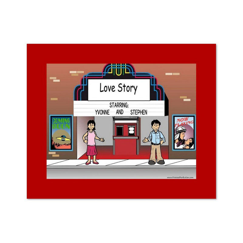 Personalized Lovers in the Theatre Caricature with a Mat & Frame - Ready to hang!, Yes