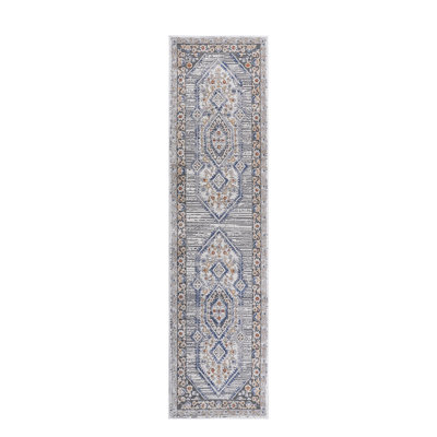 Métier à tisser et tapis bleu et crème 2 x 8 - teint, sans perte de poils pour la cuisine, la chambre de bébé, la chambre à coucher bleu / crème / non-perte de poils, bureau à domicile, vestibule, salle à manger
