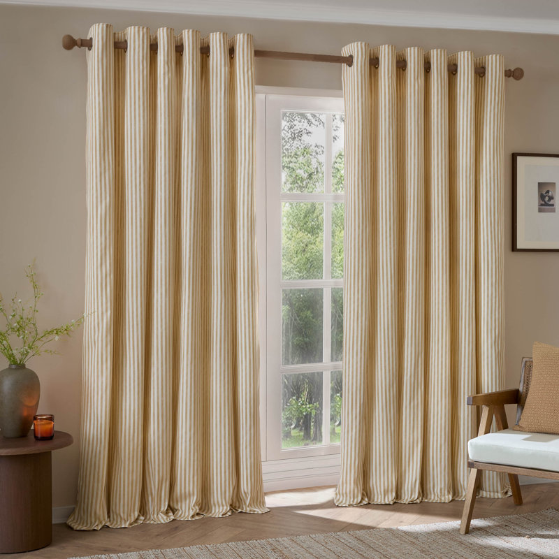 Hebden 100% Cotton Blackout Curtain Panel Pair, 229cm Width x 229cm Drop, Yellow
