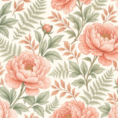 Papier peint pelez et collez, pivoines florales et roses tendres, l 17,7 po x H 118 po, auto-adhésif amovible