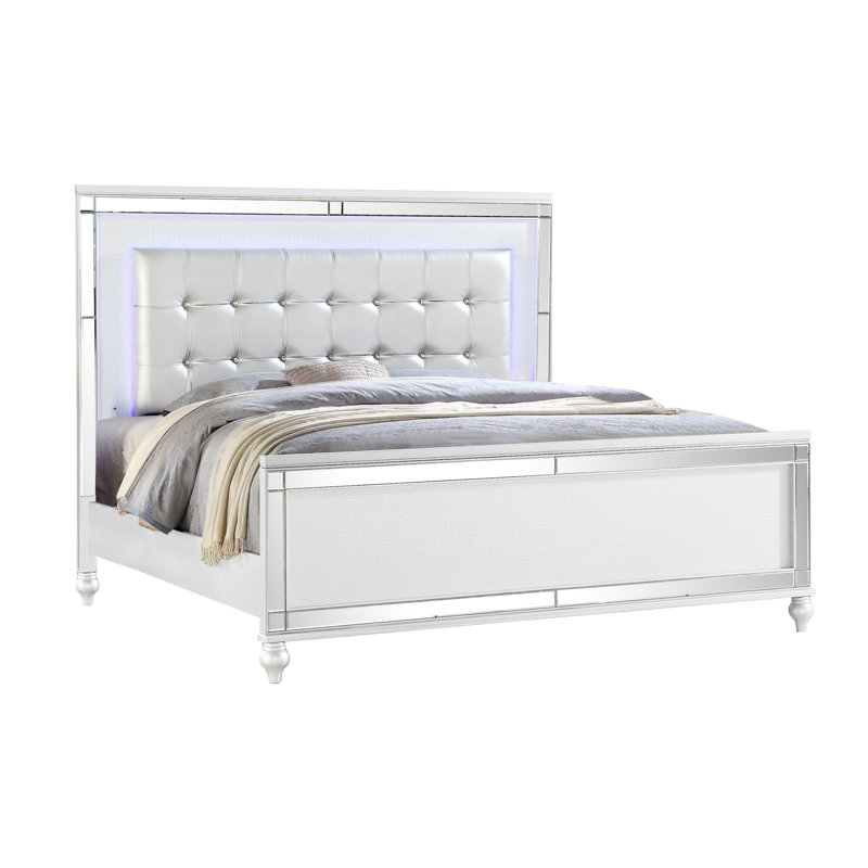 Denard Upholstered Standard Bed, White, Queen