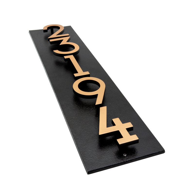 Floating 5-Number Vertical Sign, Black /w/ Black / Gold Modern Font Numbers, Yes