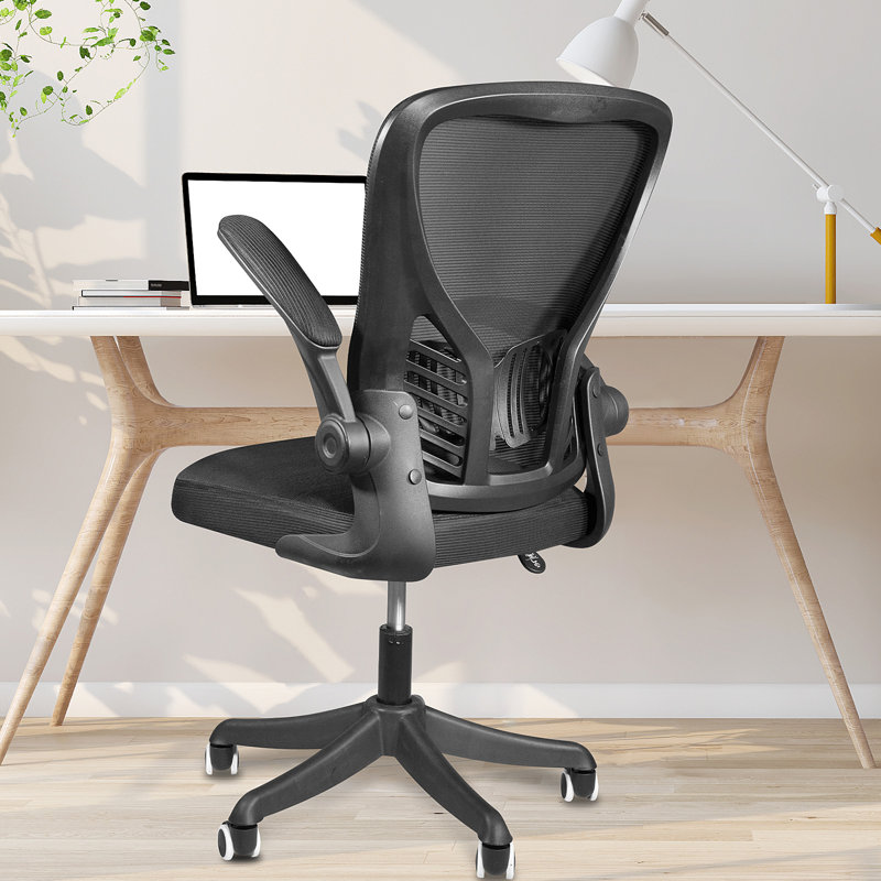 Konstantine Home Office Ergonomic Mesh Task Chair with Flip-up Armrest, Grey, White
