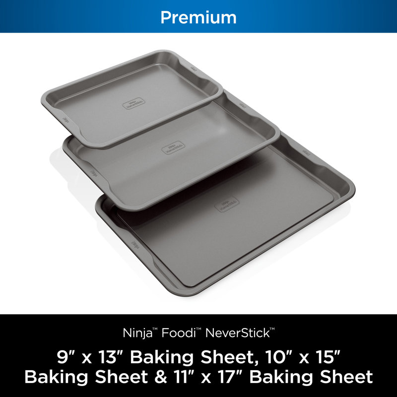 Gray Aluminum Non-Stick 3-Piece Cookie Sheet Set