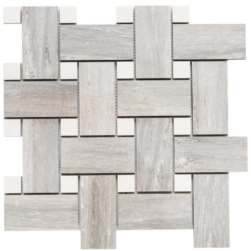 Stately Basketweave 13" x 13" Porcelain Brick Joint Wall & Floor Tile, Gray