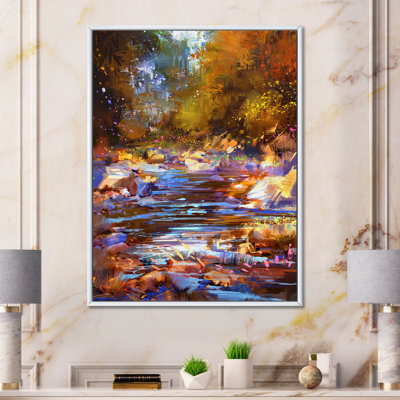 Fall River Lines with Stones in Forest - Peinture sur toile