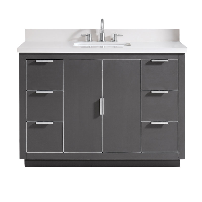 Salise 49'' Single Bathroom Vanity with Top, White Quartz/Silver, Twilight Gray