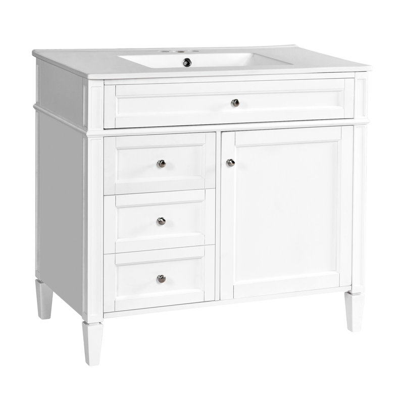 36'' Bathroom Vanity With Top Sink, Blanc, Argent argent