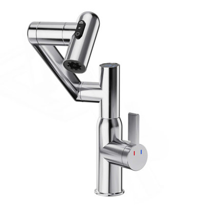 Bathroom Sink Faucet with Spray Function and Temperature Display for Anti-Skid Switch and Hot & Cold and 360° Rotary