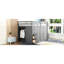 Lit mezzanine gris avec de nombreux espaces de rangement: armoires, armoires, tiroirs pour la chambre à coucher