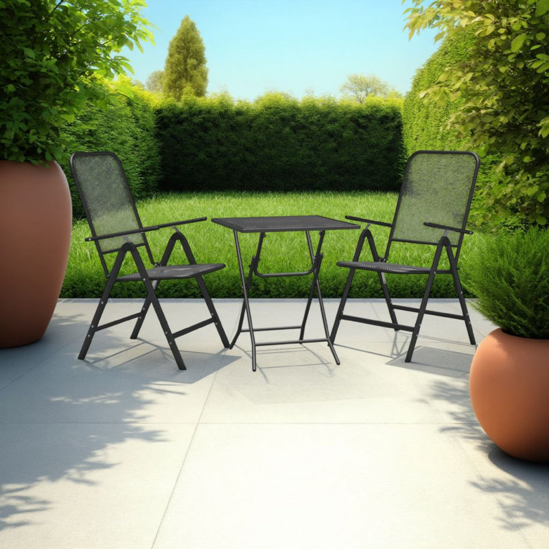 Ensemble de table de déjeuner et chaises d'extérieur 3 pièces Zofi, pliable, gris foncé