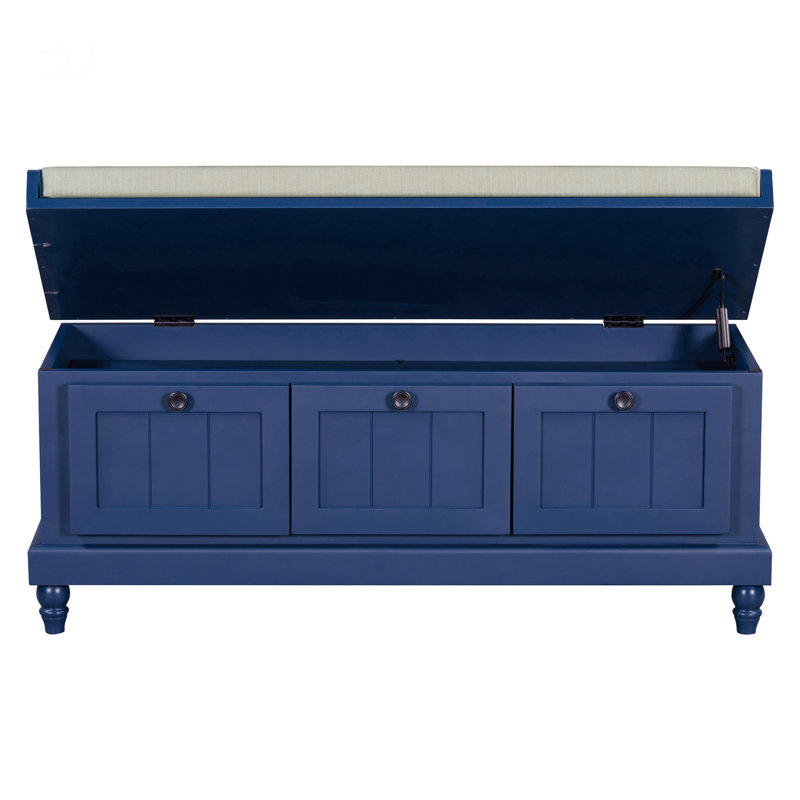Banc à chaussures classique avec coussin et trois tiroirs, banc d'entrée cannelé pour un rangement et des sièges polyvalents