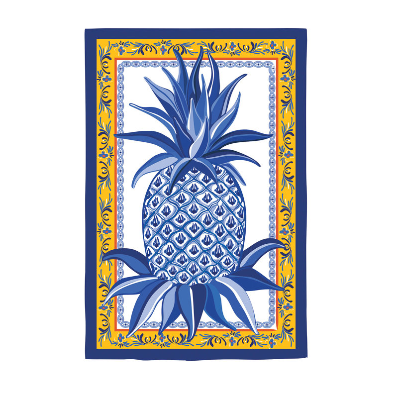 Drapeau de maison bleu et blanc ananas
