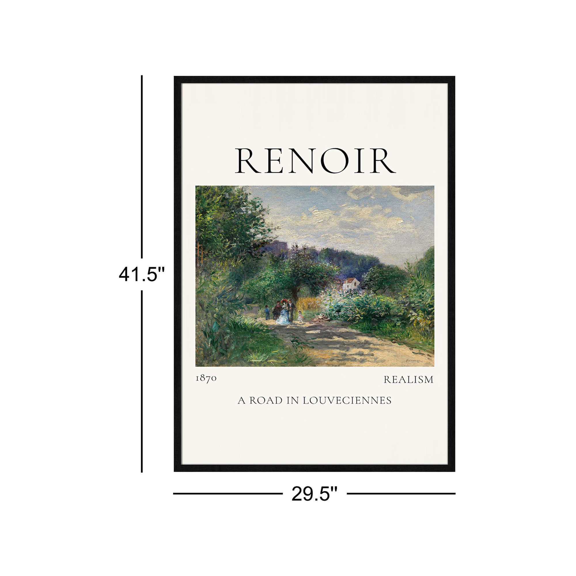 Old Masters Collection " A Road In Louveciennes " by Auguste Renoir, 41.5" H x 29.5" W x 0.75" D, Black Single Picture Frame