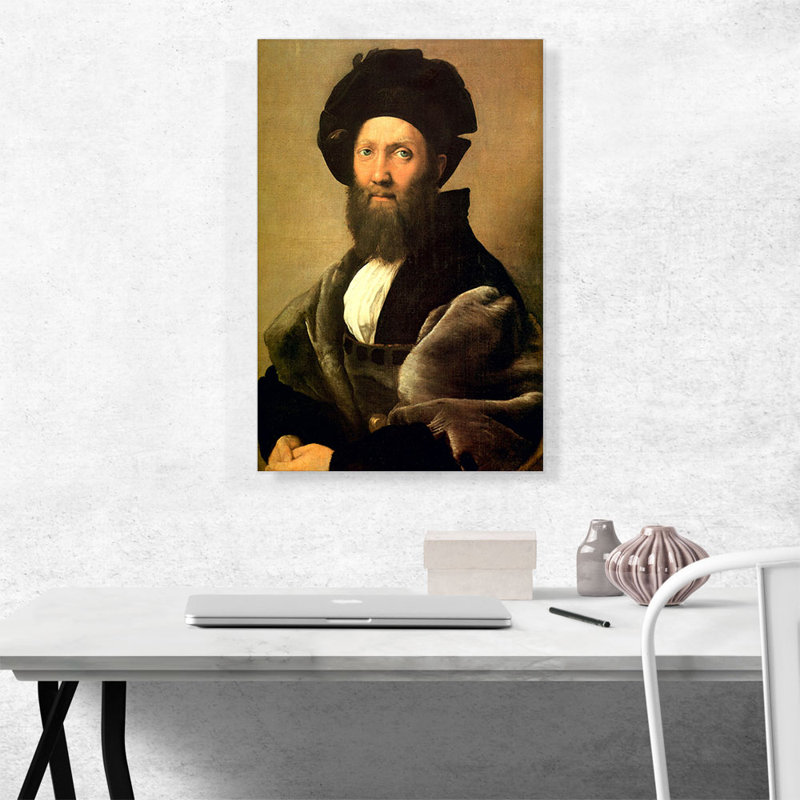 Portrait de Baldassare Castiglione 1515 par Raphael - reproduction d'art sur toile tendue, H 26 po x l 18 po x P 0,75 po